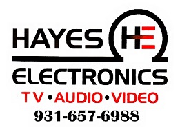 Hayes Electronics business logo and phone number.